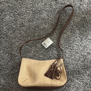 Beachy Brown and Tan Women's Shoulder Bag